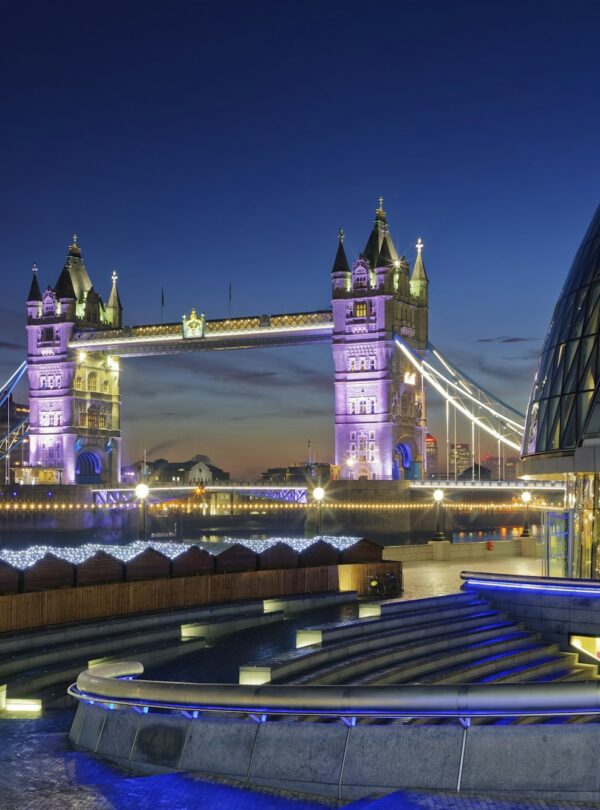 UK, London, City Hall and Tower Bridge at night